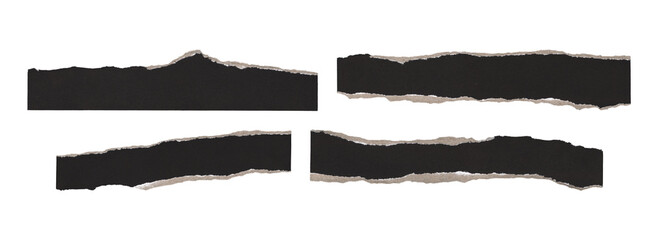 Black torn paper frame pieces, shabby ripped borders for retro poster layout
