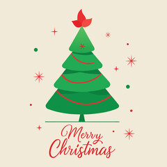 Naklejka premium Minimalist Christmas Tree Vector Illustration with Elegant Borders and Merry Christmas Text
