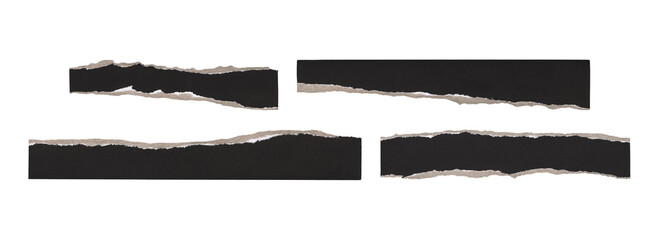 Collection of rough black paper cutout banners, handmade torn edge mockups
