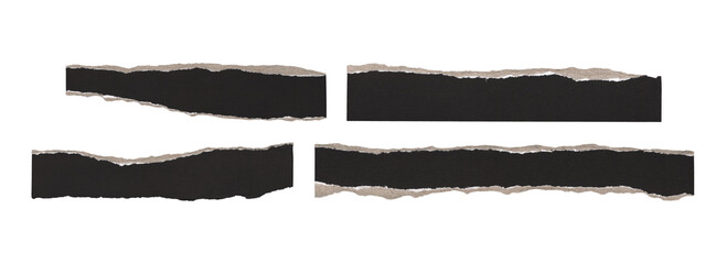 Collection of rough black paper cutout banners, handmade torn edge mockups

