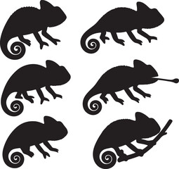 set of silhouette chameleon