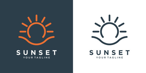 Sun logo design with sun rays and waves