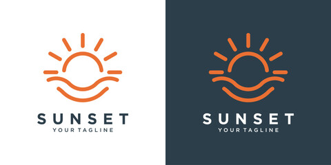 Sun logo design with sun rays and waves