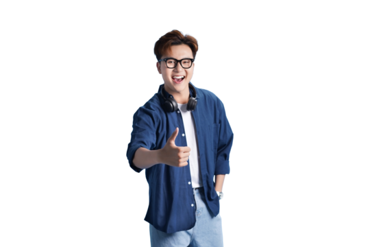 Thumbs Up of Approval: A young individual, radiating positivity and confidence, flashes a thumbs-up, accompanied by a genuine smile, a gesture of support and agreement.