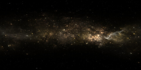 360 degree space nebula. Giant interstellar cloud with stars, equirectangular projection, environment map. Spherical panorama. 3D rendering, Fractal image