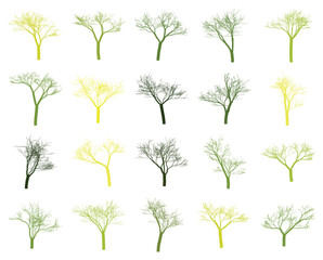 Abstract Trees in Shades of Green on a White Background Design