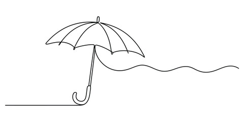 Minimalist continuous line drawing of a classic umbrella with a flowing tail vector