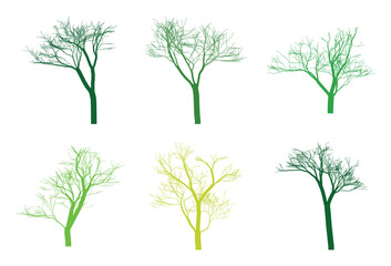 Diverse Bare Tree Silhouettes in Green and Yellow Hues Graphic Resource