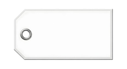 A blank white rectangular tag with a reinforced hole on the left side, isolated on transparent background