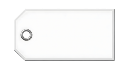 A blank white rectangular tag with a reinforced hole on the left side, isolated on transparent background