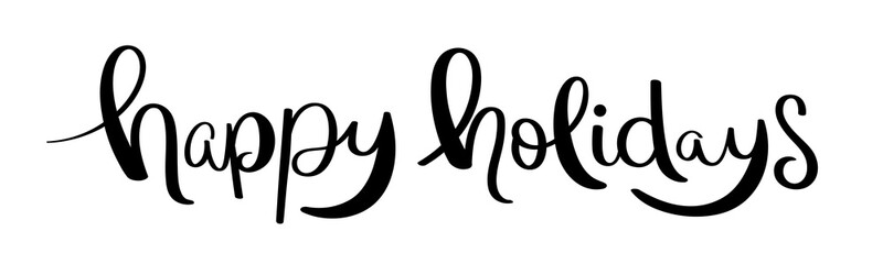 HAPPY HOLIDAYS black brush calligraphy banner on transparent background