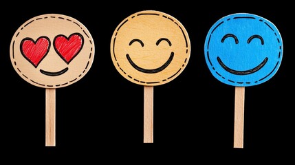 Collection of emotion emoji props depicting love, happiness, and joy in a fun and colorful arrangement