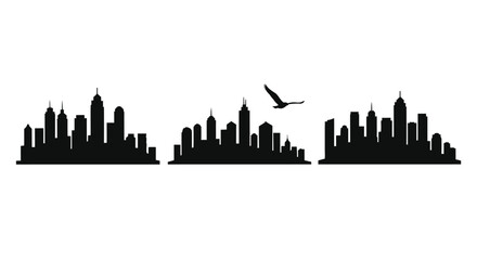 Fototapeta premium A striking silhouette of a city skyline with a soaring bird