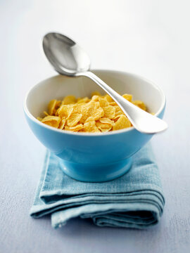 Cornflakes, bowl, blau, l&ouml;ffel,gelb