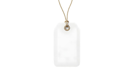 A blank white tag with a string tied to it, isolated on a transparent background