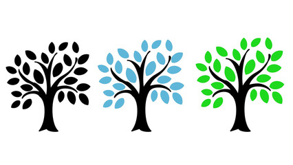 Set of tree icons simple flat vector design isolated on white background for nature and environmental concepts