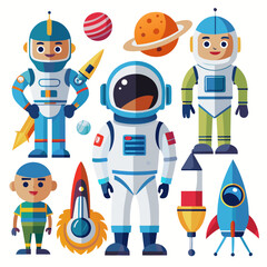 Cute astronauts and spacecraft collection