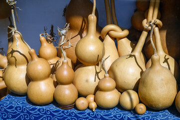 Decorative items made from gourds in Chinese folk tradition.