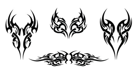 Collection of black tribal tattoo designs for body art and decoration