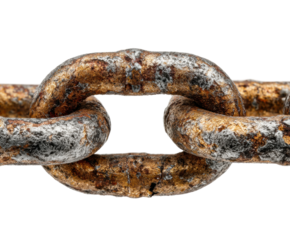 Rusty chain link workshop industrial detail isolated on transparent background