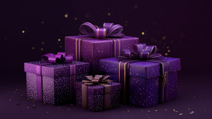 Stacked Purple Christmas Gift Boxes with Gold Accents