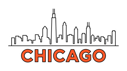Obraz premium Chicago Skyline: A stylized illustration presents the distinctive skyline of Chicago, with iconic architecture highlighted against a minimalist backdrop.