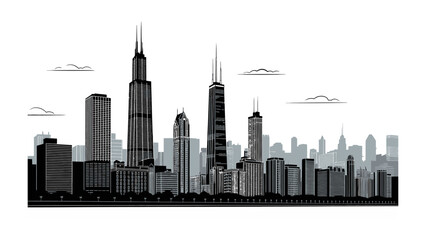 Obraz premium Urban Silhouette: The skyline of a bustling metropolis, captured in a monochrome panorama, a testament to the heights of human ambition and architectural ingenuity.