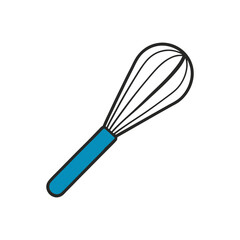Simple illustration of a kitchen whisk with a blue handle on a black background