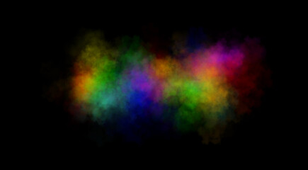 Vibrant colorful smoke cloud blending rainbow hues on transparent background realistic abstract vapor texture