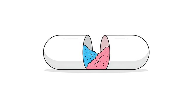 Pill Capsule Open Showing Powder Colors Isolated Illustration