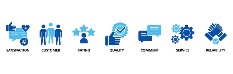 Feedback icon set In Blue Style, Vector Illustration for satisfaction, customer, rating, quality, comment, service and reliability