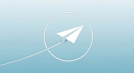 White paper airplane icon with a flight path inside a circle on a blue gradient, symbolizing message sending and digital communication, ideal for technology concepts