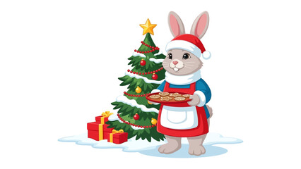 Holiday Bunny's Festive Treats: A charming illustration depicts a delightful bunny adorned in a Santa hat and apron.