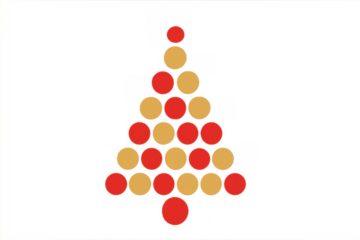 Christmas tree shape made from red and gold dots, abstract holiday design, festive season minimal graphic