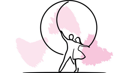 Couple Holding Large Circle with Brush Strokes single line abstract partnership