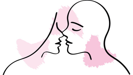 Couple Kissing Profile with Brush Strokes single line romance love