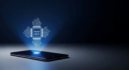 Futuristic digital hologram showing glowing neural network brain model projected in blue light, symbolizing artificial intelligence, innovation, data processing, and the future of smart computing