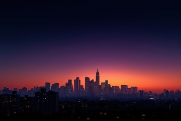 Naklejka premium New york city skyline at sunset with vibrant sky