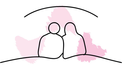 Two People Sitting Together Silhouette with Brush Strokes Under Arch couple togetherness single line