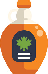 Glass jug containing maple syrup with a label featuring a maple leaf design, representing the sweet and natural flavor of this canadian delicacy