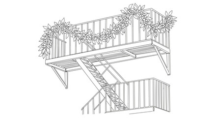 Obraz premium Decorative balcony with staircase and garland illustration 