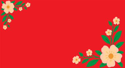 Flower frame in corner on red background