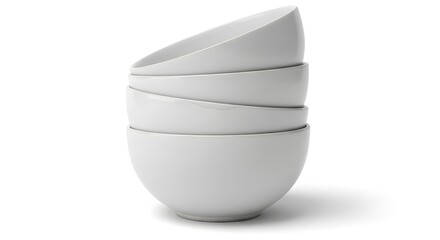 Stack of Smooth White Ceramic Bowls Isolated 3D Render