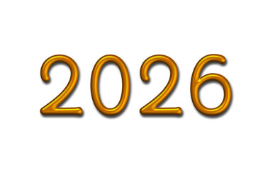 Minimalist 2026 Gold Metallic Text Isolated on Transparent Background – Modern  with Subtle Shadow and 3D Effect for New Year Celebration, Design, or Decoration Use