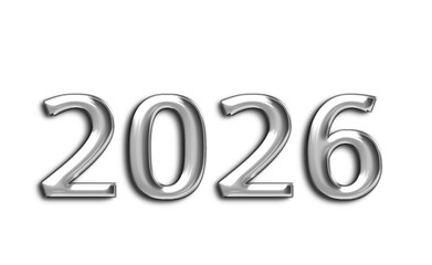 Minimal Metallic Silver 2026 Text on White Background , Clean Monochrome Design with Subtle Shadow, Modern Industrial Style Typography for Layout, Title Placeholder, or Tech Presentation