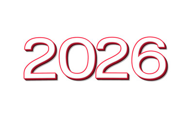 Bold 3D Red Outline Text of Year 2026 on White Background &ndash; Modern Centered Typography Design with Subtle Shadow Effect, Ideal for Headers