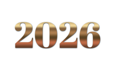 Elegant Gold Text of Year 2026 on Beige Background &ndash; Centered Bold Typography with Subtle Dark Gold Outline and Shadow Effect, Minimal and Sophisticated Design for Modern Branding Use