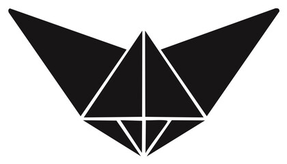 Symmetrical geometric symbol with wings made of black triangles abstract crown or jewel icon