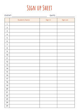Business Planner Templates Sign Up Sheet