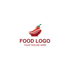 Spicy Chili Bowl Logo Wave Shape Red Hot Pepper Symbol with Creative Illustration